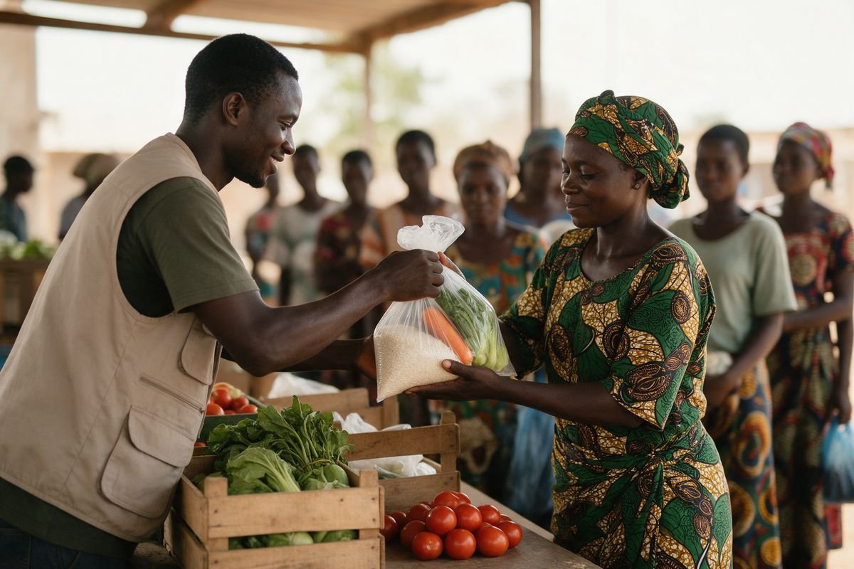 Distribution de vivres et de produits frais aux familles